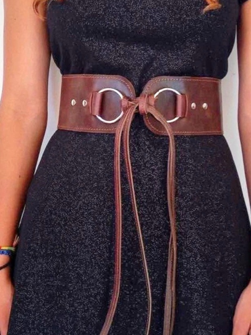 Wide Wrap Belt in Brown Leather